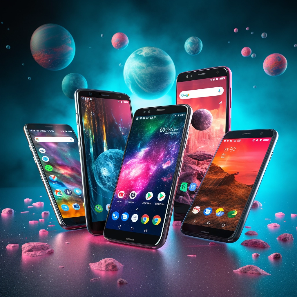 Collage featuring eSIM-compatible Android devices from Samsung, Google, and Huawei