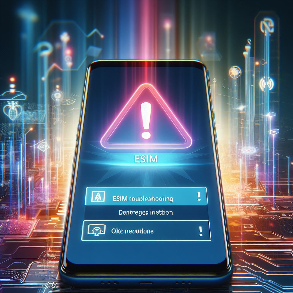 Android device settings screen with highlighted eSIM troubleshooting options